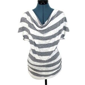 Womens Striped Cowl Neck Top Blouse  size Medium Short Sleeve Ruched Sides